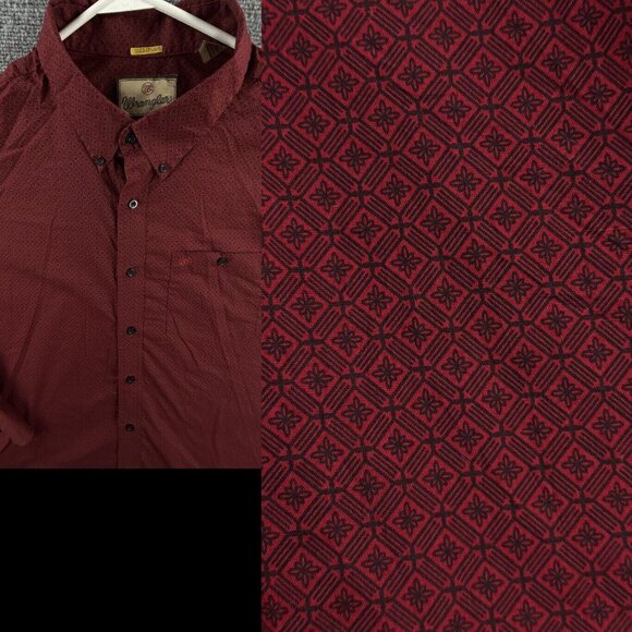 Wrangler Button Up Shirt Men Red Geometric Long Sleeve 2XL Western Pocket Logo - Picture 1 of 16
